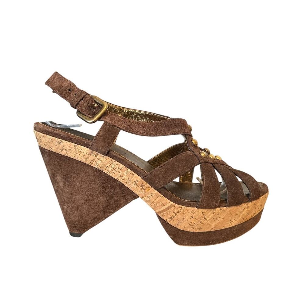 Prada Vintage Y2K  Brown Suede Cork Platform Wedge Sandals 38.5